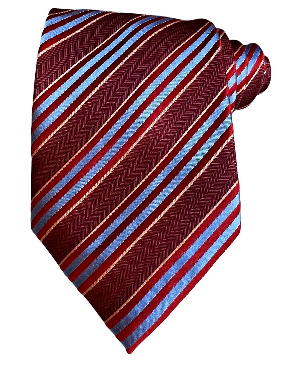 Henry Jacobson Silk Tie Classic Maroon Blue Stripe